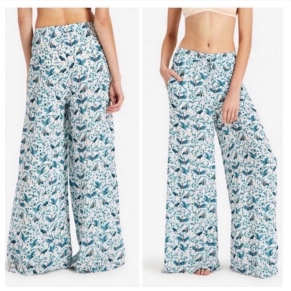 ONIA Crane Bird Print Wide Leg Pull On Pants